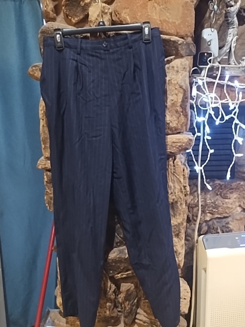 Navy Pinstripe Dress Pants - Classic Tailored Fit